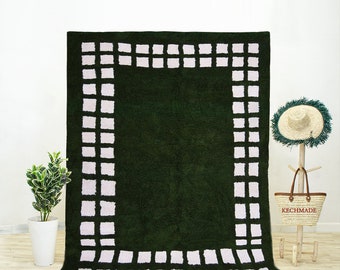 Green Checkered Beni Ourain Rug, Handwoven Moroccan Wool