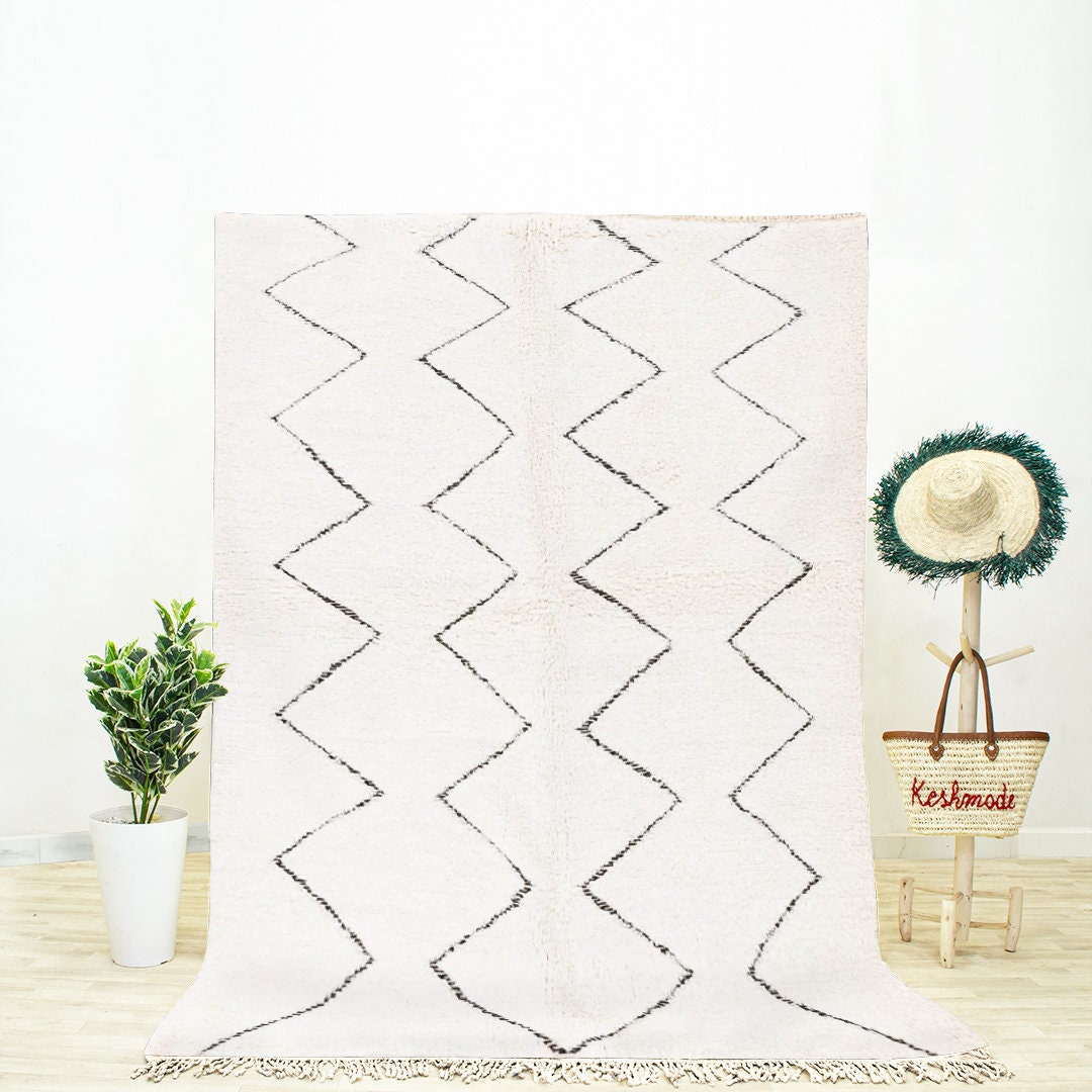 Moroccan Beni Ourain Rug, Handwoven Wool Shag Rug, Diamond Design 8x10 ...