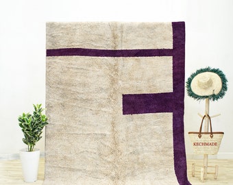 Handwoven Beni Ourain Wool Rug, Purple Abstract Moroccan Rug