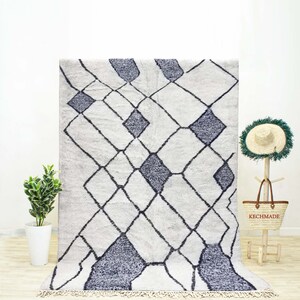 White Moroccan Rug, Beni Ourain Rug, Area Rug 8x10, Geometric Rug, Shag Rug, Berber Rug, Handmade Rug