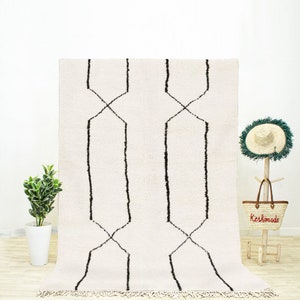 Black and White Rug, Moroccan Rug, off White Rug, Beni Ourain Rug, Area Rug, Shag Rug