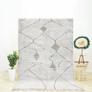 White Moroccan Rug, Beni Ourain Rug, Area Rug 8x10, Geometric Rug, Shag Rug, Berber Rug, Handmade Rug