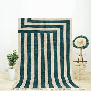 Hand knotted Moroccan rug - Green abstract rug - Beni Ourain rug - handmade rug - Genuine lamb wool - Green Moroccan rug - Beni rug