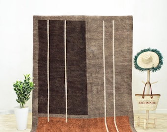 Handwoven Brown Wool Rug, Abstract Moroccan Beni Ourain Design, 6x8