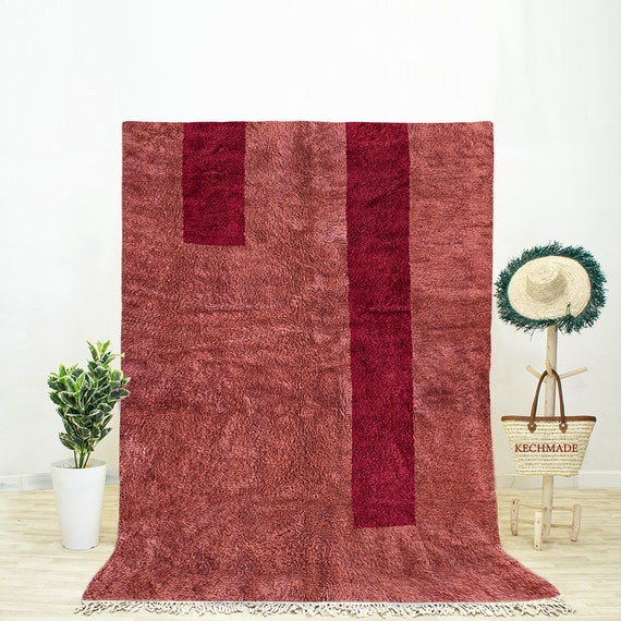 Handmade Moroccan Red Wool Rug, Abstract Berber Shag Rug (8x10)
