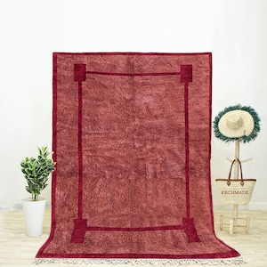 Morocco Berber Rug, Red Abstract Rug, Beni Ourain Rug, Modern Rug, Red Rug, Moroccan Shag Rug, Handmade Rug, Wool Rug