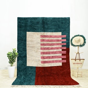 Green Moroccan Rug, Beni Ourain Rug, Green Abstract Rug, Living Room Rug 9x12, Handmade Rug, Moroccan Wool Rug, Area Rug 10x14