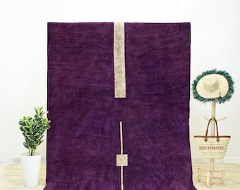 Abstract Purple Berber Rug 9x12, Handmade Wool Moroccan Carpet