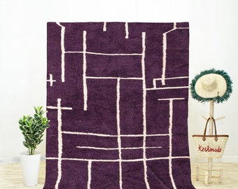 Contemporary Purple Moroccan Rug, Beni Ourain Style, Handmade Wool Area Rug