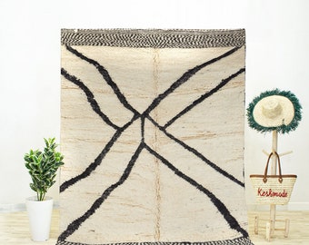 Black and White Moroccan Rug: Handwoven Wool Abstract Rug