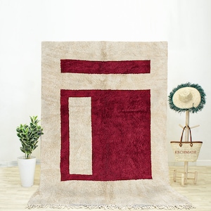 Red Moroccan Rug, Abstract Area Rug, Red Rug for Living Room, Red Rug 8x10, Moroccan Rug Red, Berber Rug Red