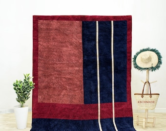 Red Abstract Berber Rug, Handmade Moroccan Wool Area Rug