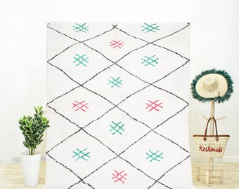 Handknotted Wool Berber Rug | Colorful Geometric Moroccan Area Rug