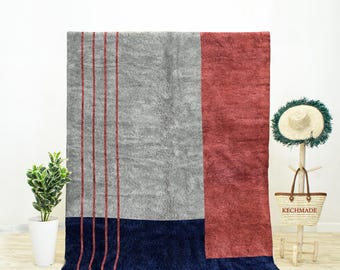 Gray Abstract Beni Ourain Rug, Modern Berber Shag Rug