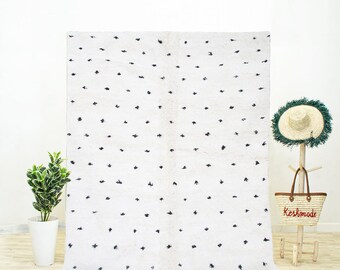 Handmade White Wool Moroccan Rug | Polka Dot Berber Rug