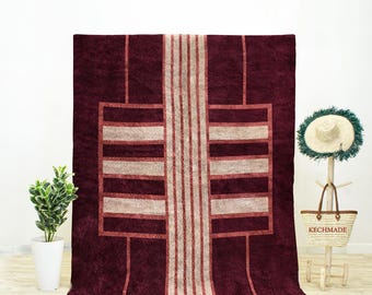 Red Beni Ourain Rug, Handwoven Moroccan Berber Wool Rug