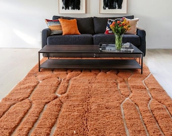 Handwoven Beni Ourain Wool Rug, Brown Geometric Moroccan Carpet, 8x10
