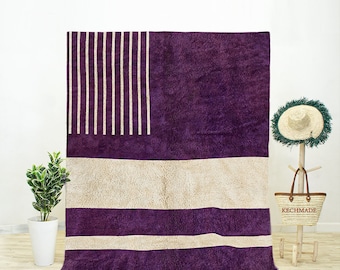 Handmade Purple Beni Ourain Rug, Abstract Geometric Moroccan Rug, 8x10