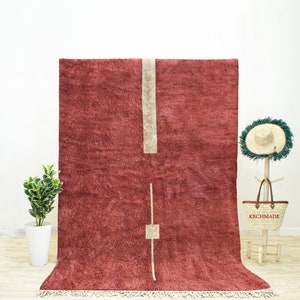 Red Moroccan Rug, Handmade Natural Wool Rug, Red Beni Ourain Rug, Moroccan Wool Rug, Red Living Room Rug, Modern Rug