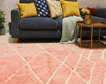 Handmade Pink Moroccan Beni Ourain Wool Rug