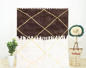 Colorful Beni Ourain Rug | Moroccan Berber Shag Rug with Lozenges