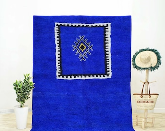 Blue Berber Shag Rug – Handmade Moroccan Wool, Geometric Design