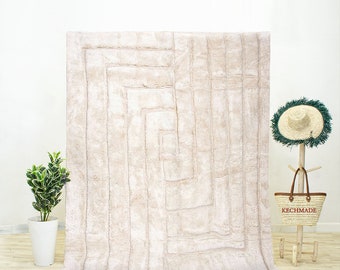 Handwoven Beni Ourain Rug: Organic White Wool, Geometric Berber Design
