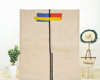 Large White Beni Ourain Rug | Colorful Abstract Moroccan Rug