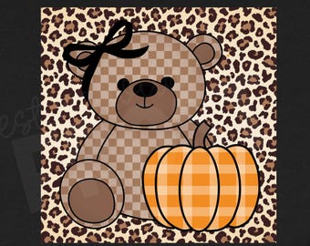 Urso Leopardo de Outono PNG: Clipart Fofo de Urso de Outono | Design de Sublimação para Camisetas de Outono | Animal de Ação de Graças PNG | Download Digital