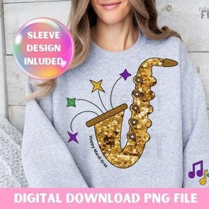 Mardi Gras Png Glitter Saxaphone PNG Trendy Louisiana PNG New Orleans PNG for Sublimation Design Print on Demand with commercial license