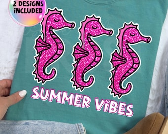 Cavalo-marinho de verão elegante PNG Vibrações de verão PNG Retro Boho Feminino Viagem de garotas de verão PNG Mama Mini Png Verão moderno PNG para sublimação de camiseta