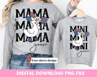 Mama Mini 4th of July Goose PNG: Patriotic Watercolor Design (Digital Download)