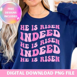 He Is Risen PNG: Retro Christian Easter Design (Digital Download)