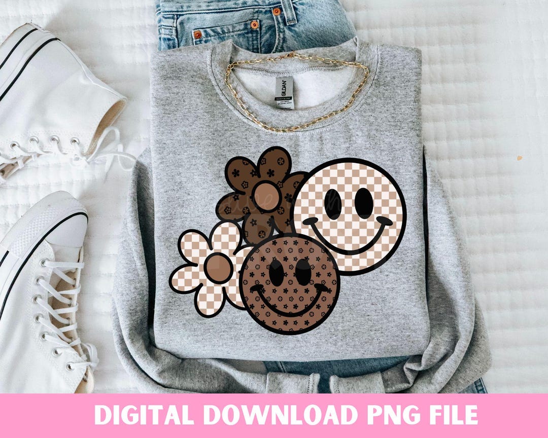 Retro Smiley Face PNG: Checkered Daisy Clip Art (digital Download) - Etsy