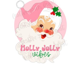 Pink Santa Clipart PNG | Holly Jolly Christmas Sublimation Design