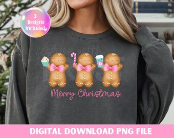 Gingerbread PNG, Pink Christmas Designs (Digital Download), Christmas Cookie Sublimation Design, Holiday Gingerbread PNG, Kids Christmas Png