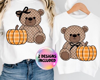 Urso de Outono Menino PNG | Download Digital | Sublimação Urso de Outono Menina PNG Download Instantâneo | Ação de Graças PNG | Urso de Outono | Mamãe Mini Combinando