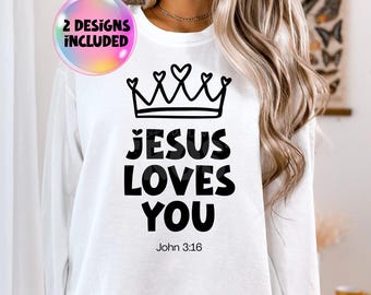 Jesus te ama PNG: Design de camiseta cristã boho (download digital)