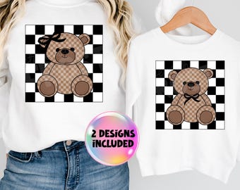 Urso Menino Xadrez PNG | Mama Mini | Download Digital | Urso Menina Xadrez PNG | Download Instantâneo Uso Comercial Clipart de Sublimação Xadrez