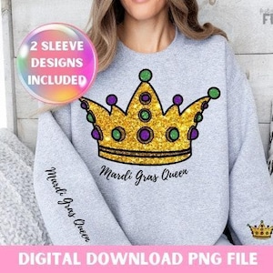 Mardi Gras Queen Glitter Sparkle Bling Png for Sublimation Design Print on Demand with commercial license