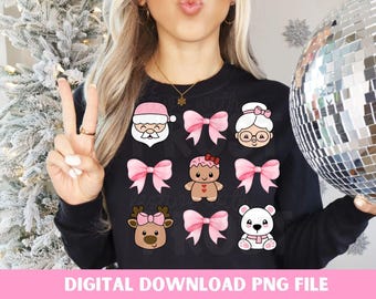 Clipart PNG di Natale Coquette: fiocchi rosa, pan di zenzero, Babbo Natale (download digitale)