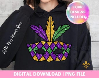 Little Miss Mardi Gras Mask PNG: Retro Fleur de Lis Design (Digital Download)
