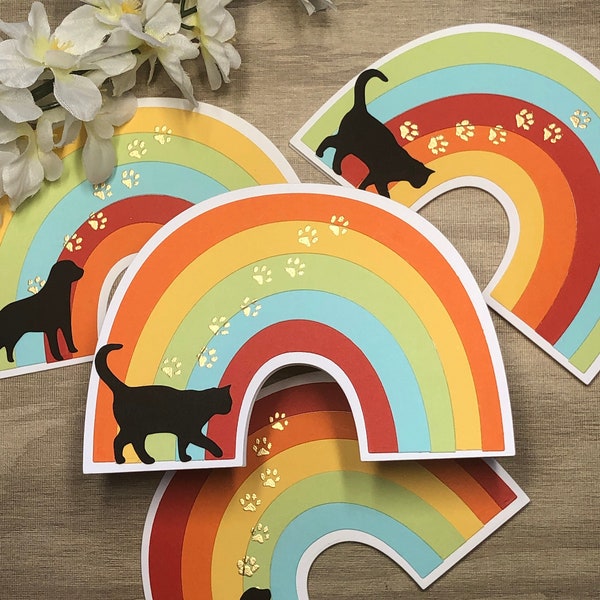 Handmade Card, Pet Sympathy, Rainbow Bridge, Cat, Dog, Pet Loss