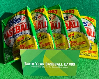 May include: Five unopened packs of 1987 Topps Major League Baseball cards. The packs are yellow and green with the Topps logo and the text "Win a Trip to 1988 Spring Training".