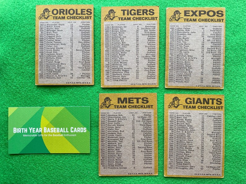 1974 Topps Baseball Team Checklist Cards | 1974 Topps Unmarked and ...