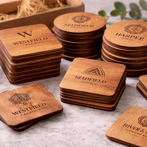 Custom Logo Wooden Coasters, Bulk Engraved Coasters for Business, Restaurant, Wedding Favors, Corporate Gifts, Personalized Branding Coaster