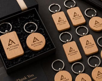 Custom Logo Wooden Keychain, Bulk Corporate Gift, Personalized Business Promotional Giveaway, Client Appreciation Gift, Company Logo Gift