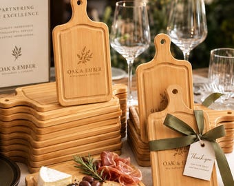 Personalized Mini Charcuterie Boards Bulk, Restaurant Logo Gifts, Custom Bamboo Serving Boards, Client Gifts, Grand Opening Favors