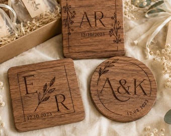Luxury Wedding Coasters Personalized, Custom Wedding Favor, Engraved Wood Guest Gifts, Elegant Wedding Table Decor, Bulk Guest Gifts