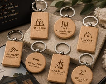 Custom Realtor Closing Gift | Personalized Real Estate Logo Keychain | Bulk Client Appreciation | Engraved Business Logo Promotional Gift
